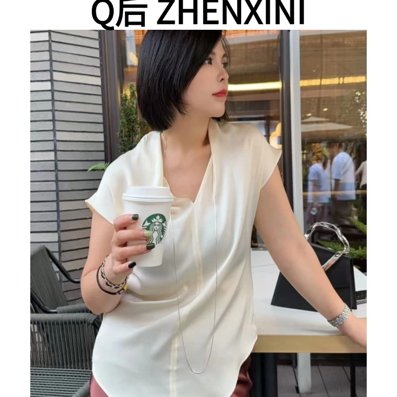 Q后严选.【简约至上】25当季新款百搭简约设计款真丝上衣