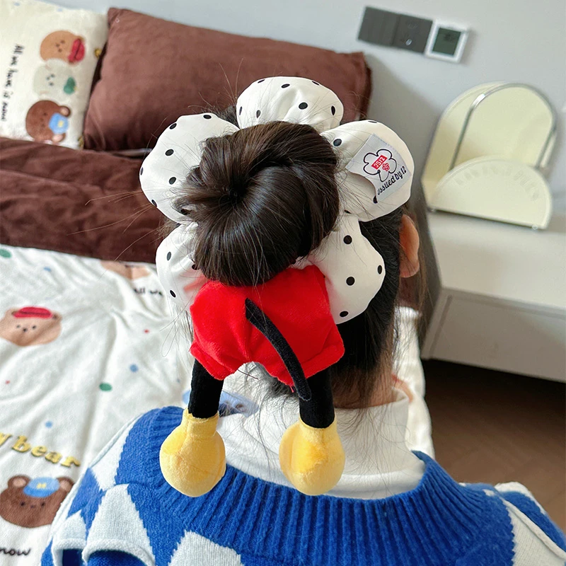 爆款米老鼠红色波点大肠发圈可爱米奇女生发饰儿毛绒头绳新年礼物