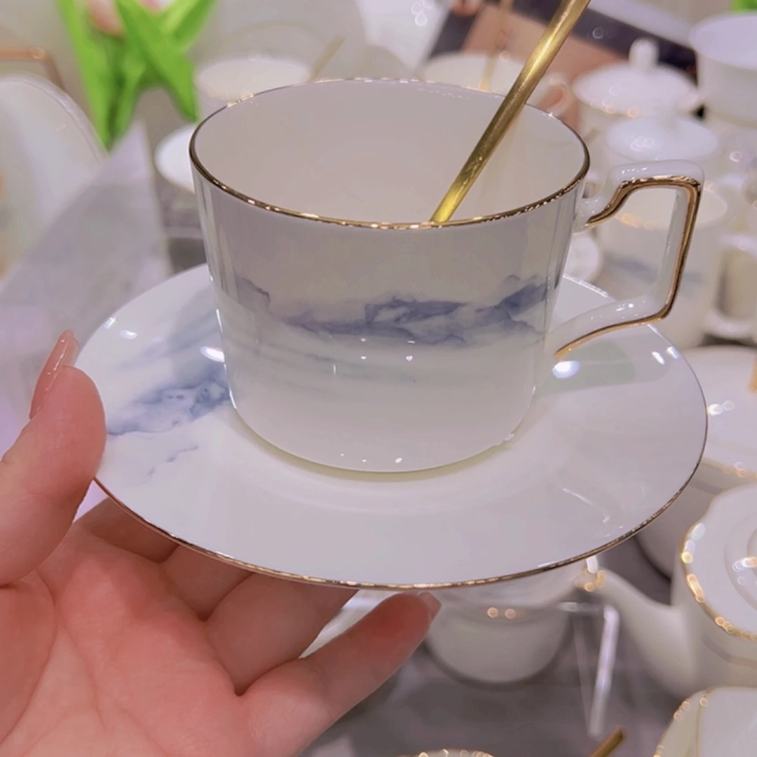 瓷千里江山平角咖啡杯3套