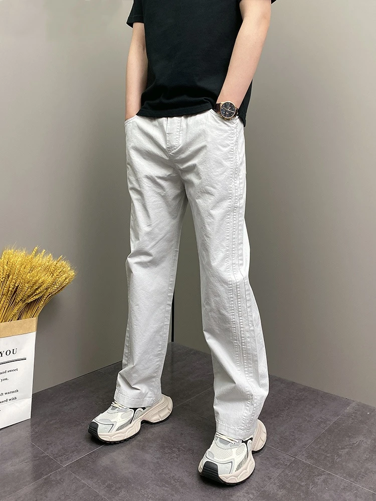 夏季潮流韩版痞帅宽松哈伦条纹纯色阔腿裤男士青年休闲长裤子男款