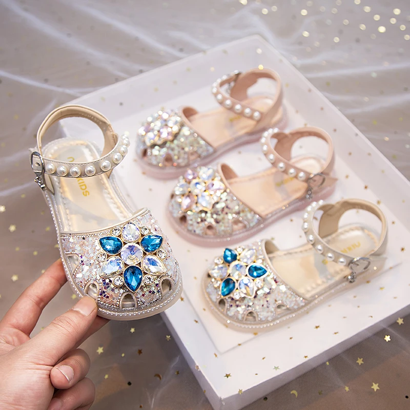 女童包头凉鞋2025夏季新款小仙女宝宝软底水晶宝石公主凉鞋儿童鞋