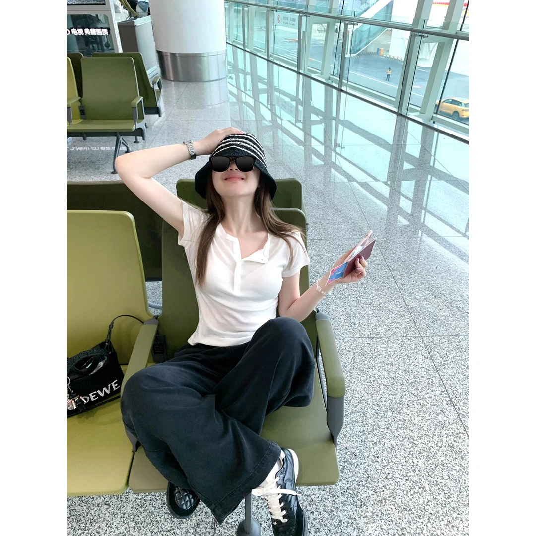 两件套修身套装夏季洋气衣服女气质短袖上衣韩系慵懒风阔腿裤套装