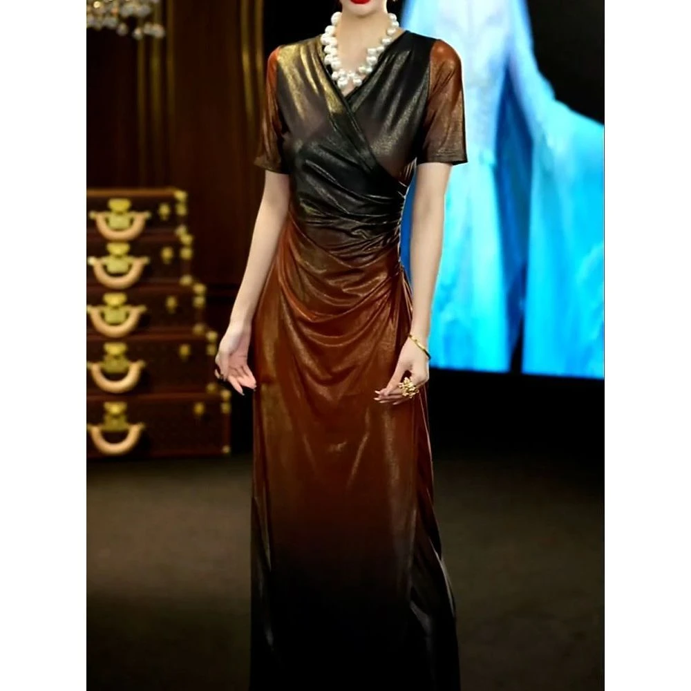 国风气质优雅端庄高级连衣裙2025夏季新款名媛风修身显瘦减龄长裙