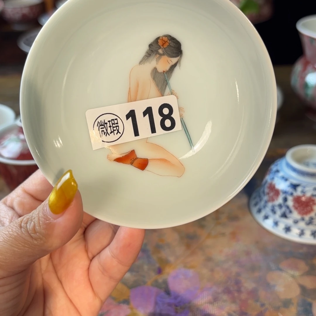瓷青花手绘釉上新彩普洱杯