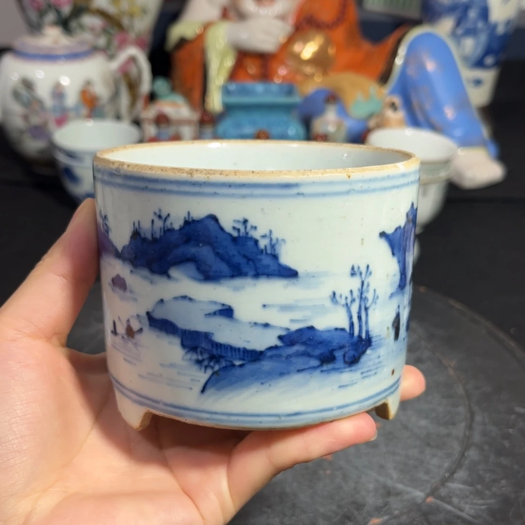 摆件 青花山水香炉一件全品