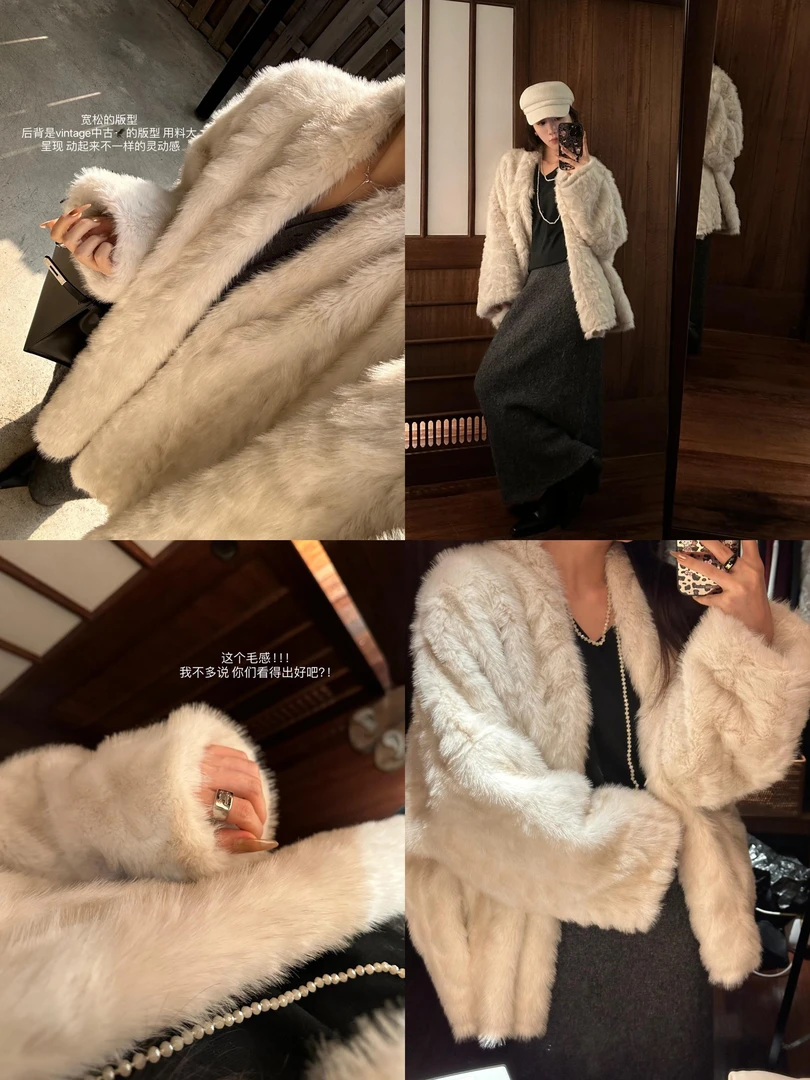 环保仿皮草皮毛一体外套时髦年底战袍秋冬新坎肩厚懒慵披肩外套女