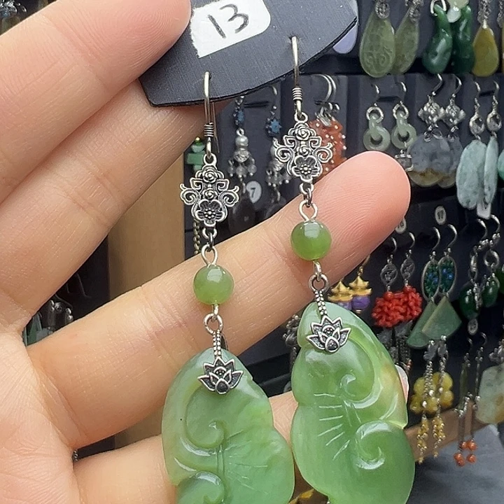 可***多和田玉银S925镶嵌耳饰