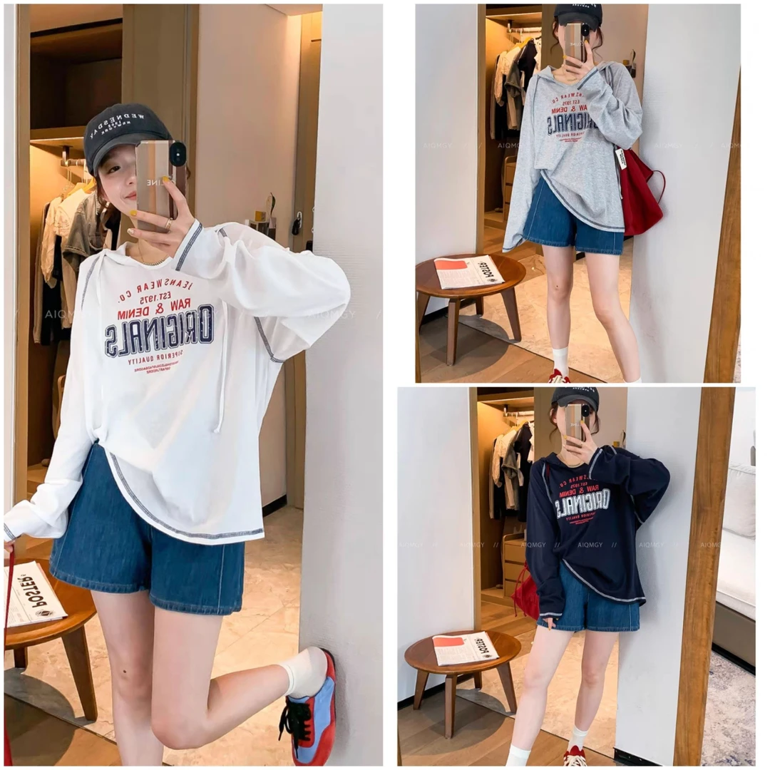 夏季莱赛尔天丝雪花棉T恤连帽薄款长袖防晒衣休闲空调罩衣8298