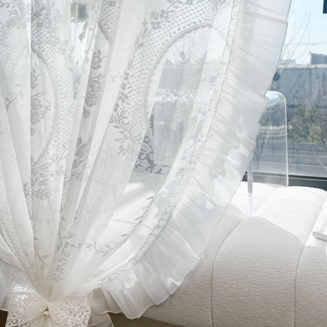 伍陆柒洛可可法式蕾丝纱帘网红白色客厅飘窗窗帘阳台窗纱工厂直销