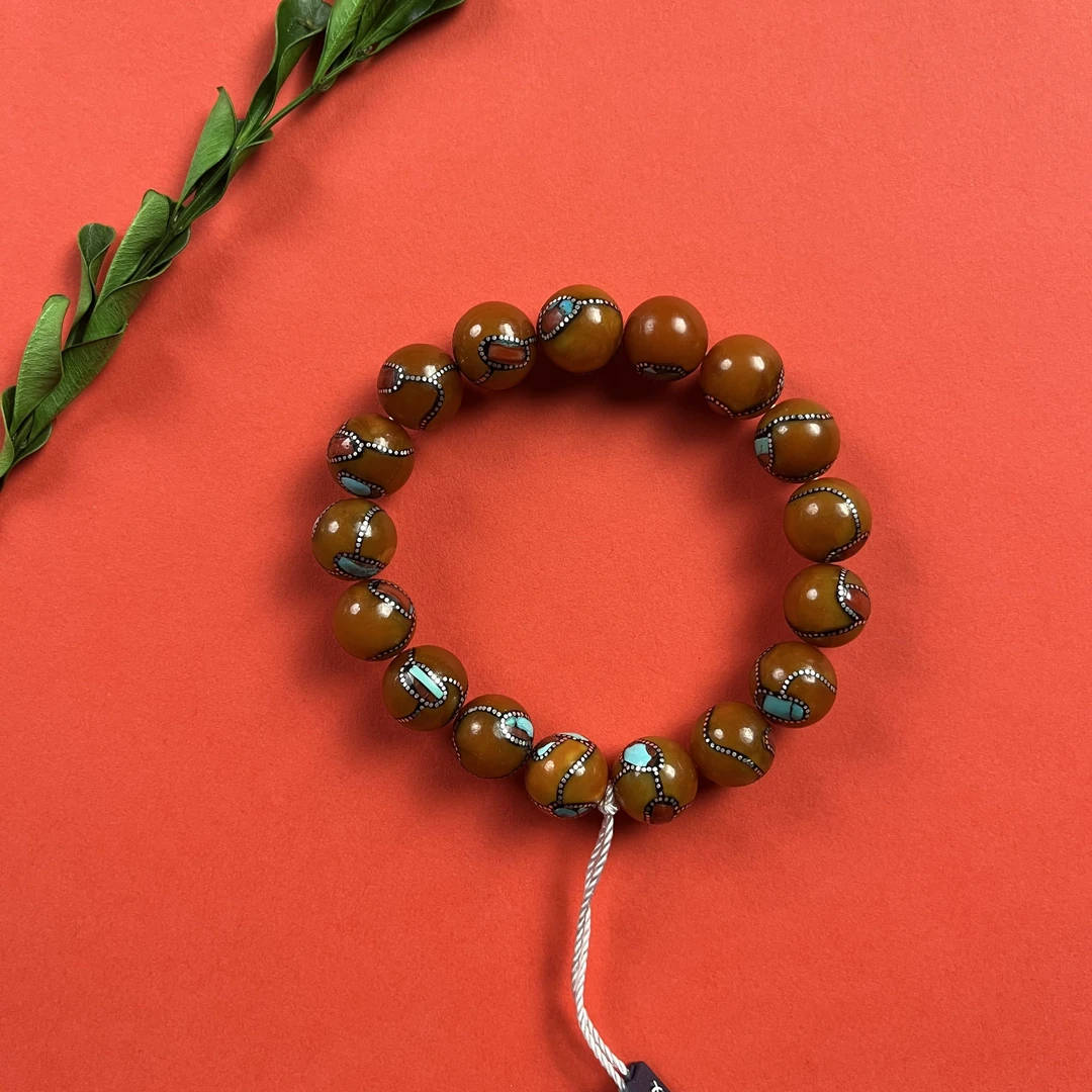 天然蜜蜡镶银 手串 9431