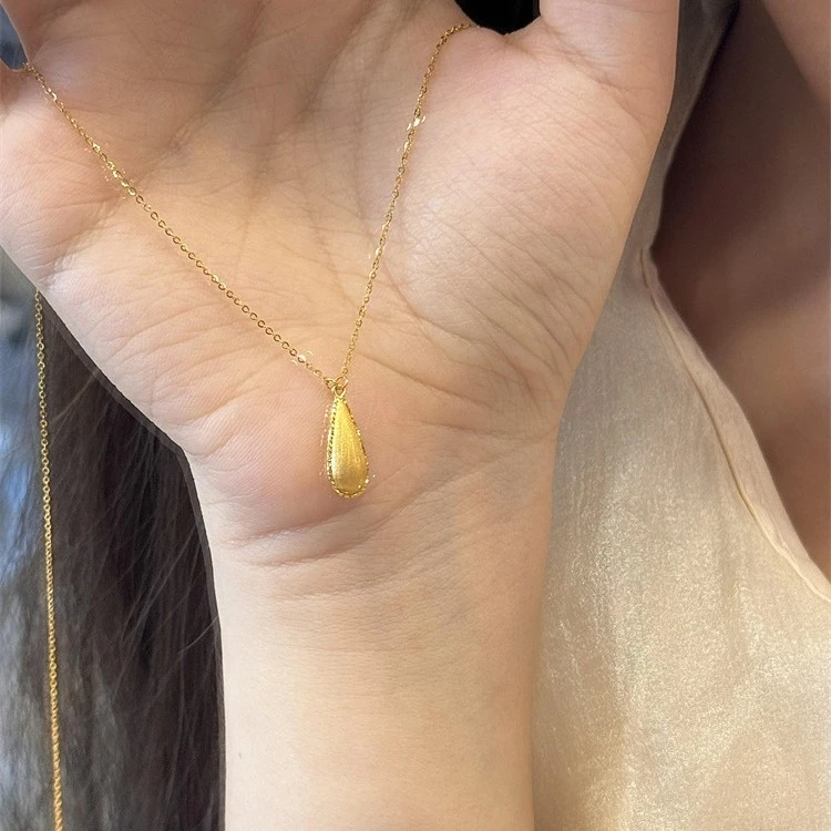 铜陶瓷项链 新中式拉丝水滴项链女复古轻奢百搭高级感颈链时尚小