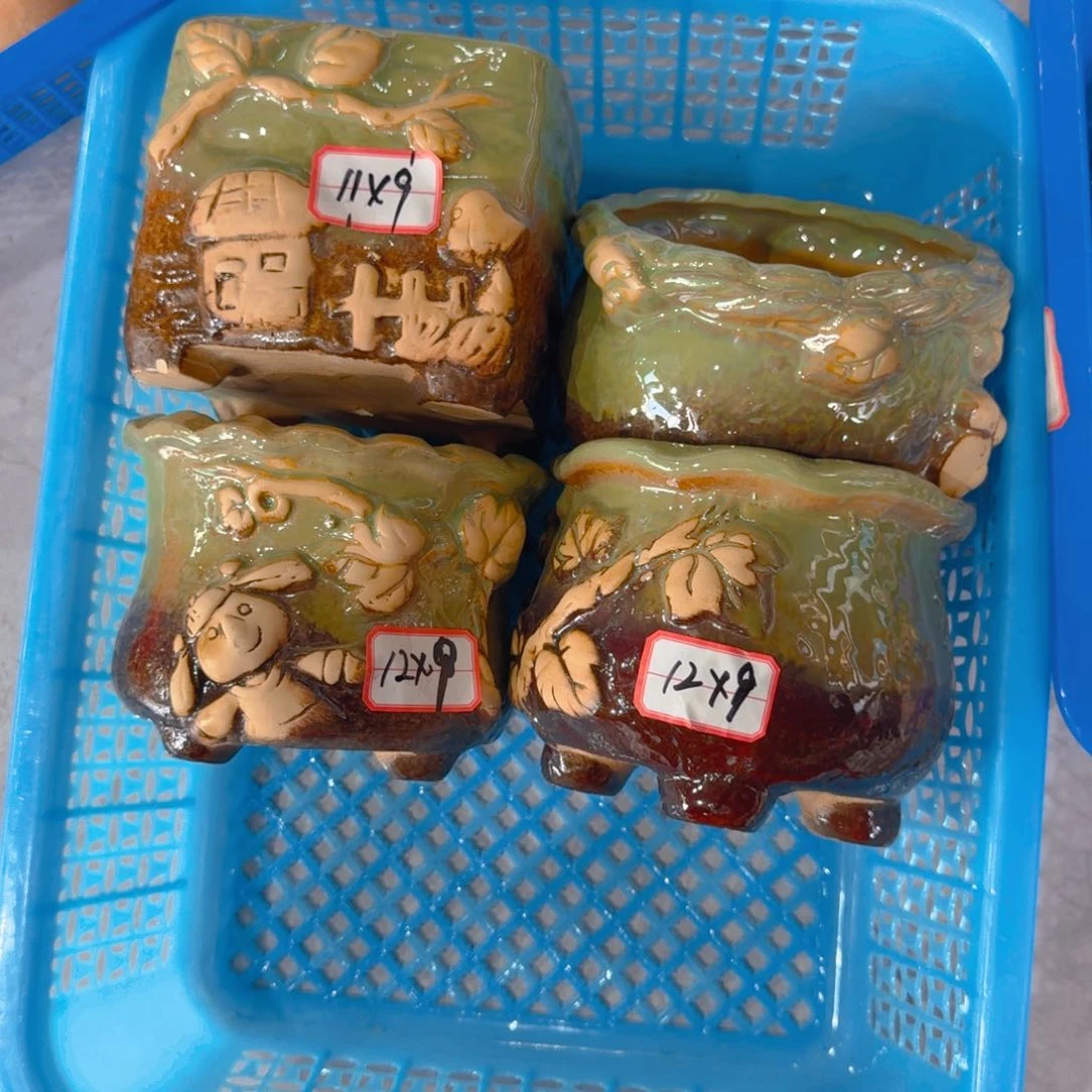 紫砂花盆粗陶精雕