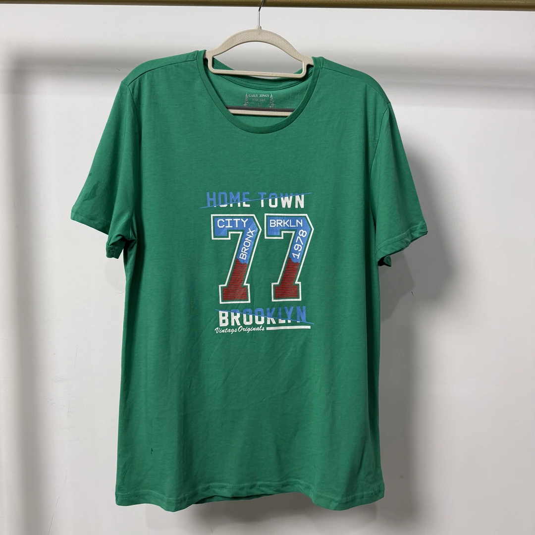 B2202【数字77】男女同款绿色休闲短袖T恤