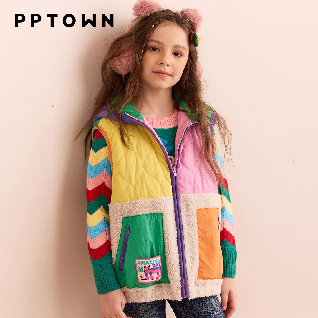 【双11好物】女童马甲冬季儿童背心绒撞色保暖外套衣服14123