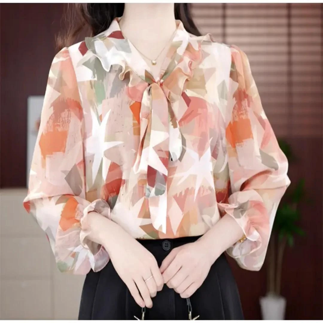 2025夏季衬衫显瘦小衫设计感休闲宽松遮肉长袖上衣时尚雪纺衫W