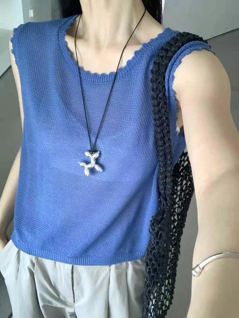 【大麦运费补贴】无袖背心~2025新款时尚百搭夏季蓝色宽松圆领上衣