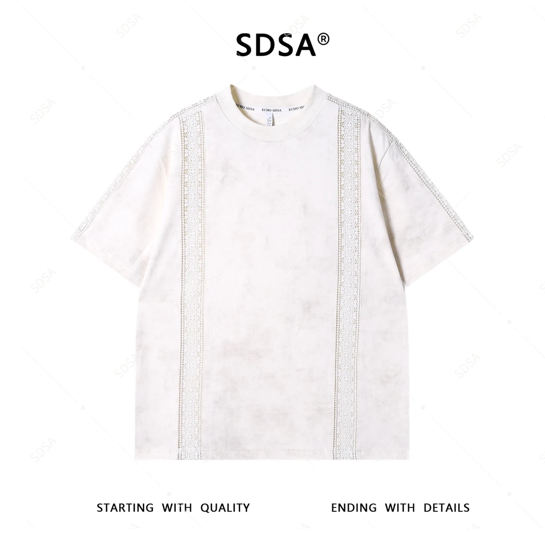 SDSA夏季新款男士痞帅潮流满天星镂空针织圆领短袖T恤气质百搭