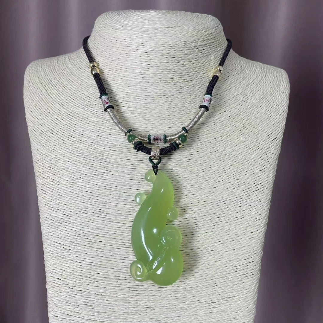 【灵芝如意】天然岫玉绿冰如意吊坠