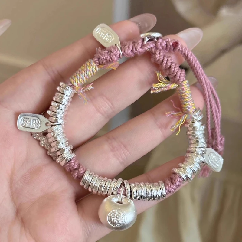 足银手链 小胖福纯银盘缠手链绳实心吞金兽手串足银情人节送女友