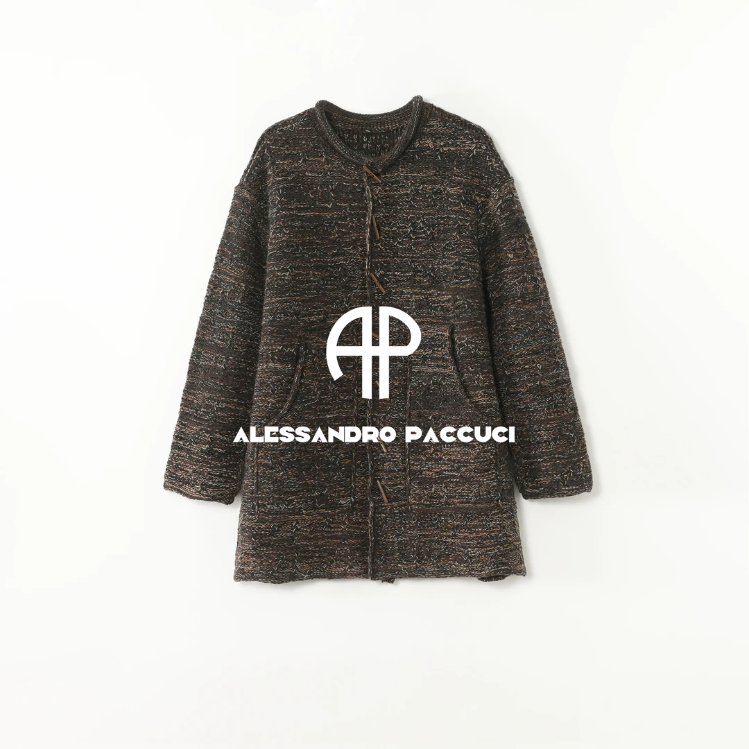 AP洛哥54249SK【桦树林】绵羊毛+山羊绒卷边宽松混色时尚针织开衫