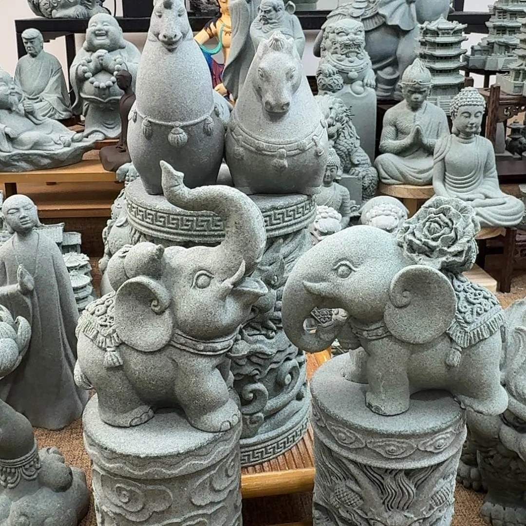 石材青砂石大象一对小号