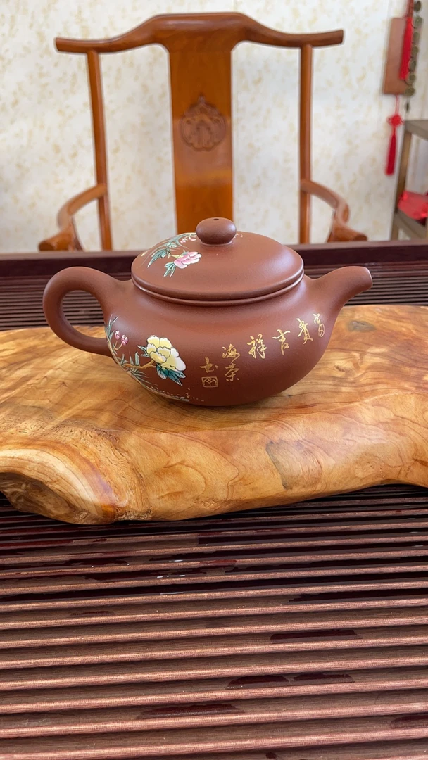 底槽清珐琅彩泥壶红泥仿古壶，丁海荣作品全手工紫砂壶茶杯纯手工