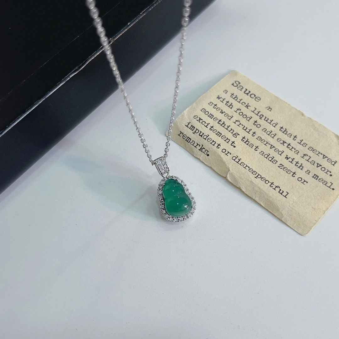 坠链均925银仿水晶 新中式S925纯银吊坠葫芦镶嵌项链