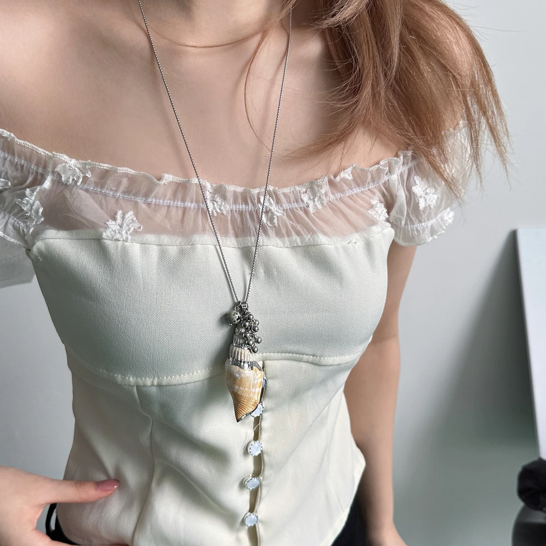 铜合金项链 X5637-1可爱时尚百搭精美小众个性潮流海螺小圆珠项链