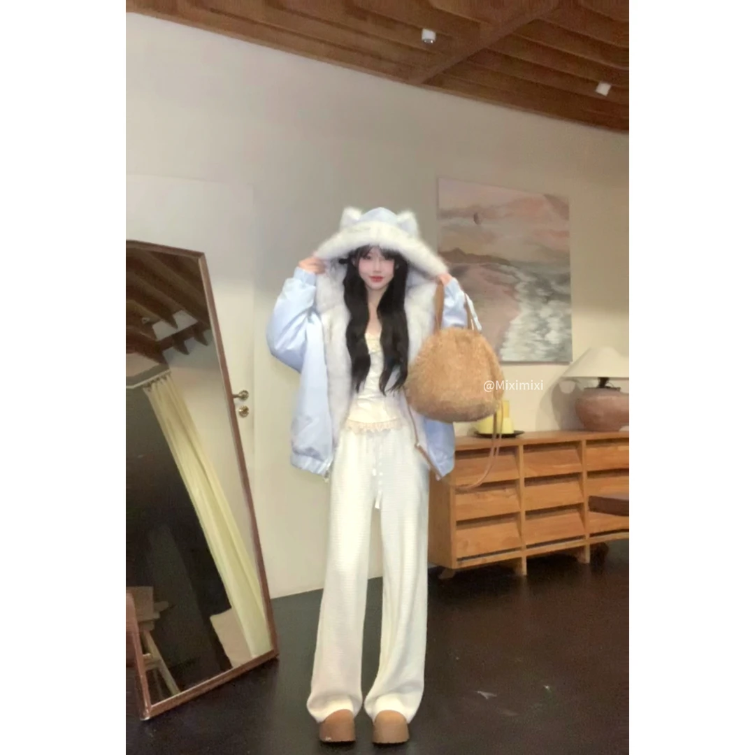 瑞茜·威瑟斯 腿精日常 冬季百搭休闲高腰宽松休闲阔腿裤R3299W