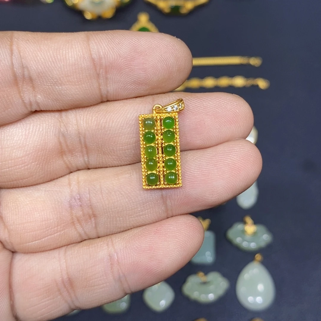 颈饰银S925镀金镶嵌和田玉