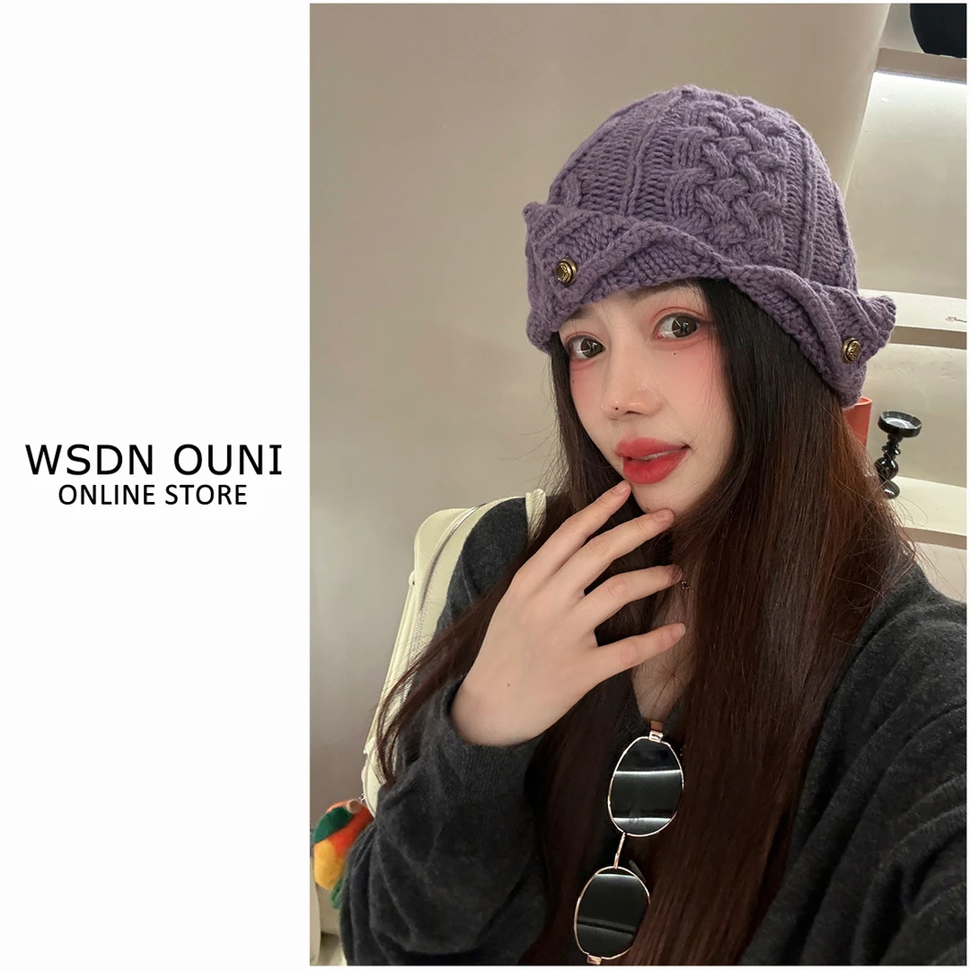 【美丽诺羊毛】新款秋冬保暖护耳针织帽复古文艺显脸小麻花包头帽