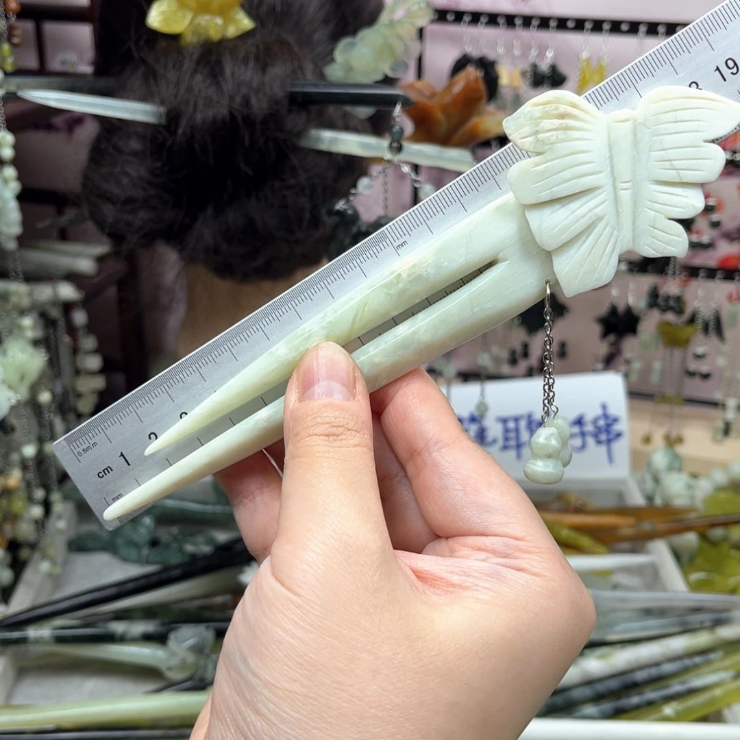 岫玉未镶嵌发饰长度19厘米左右