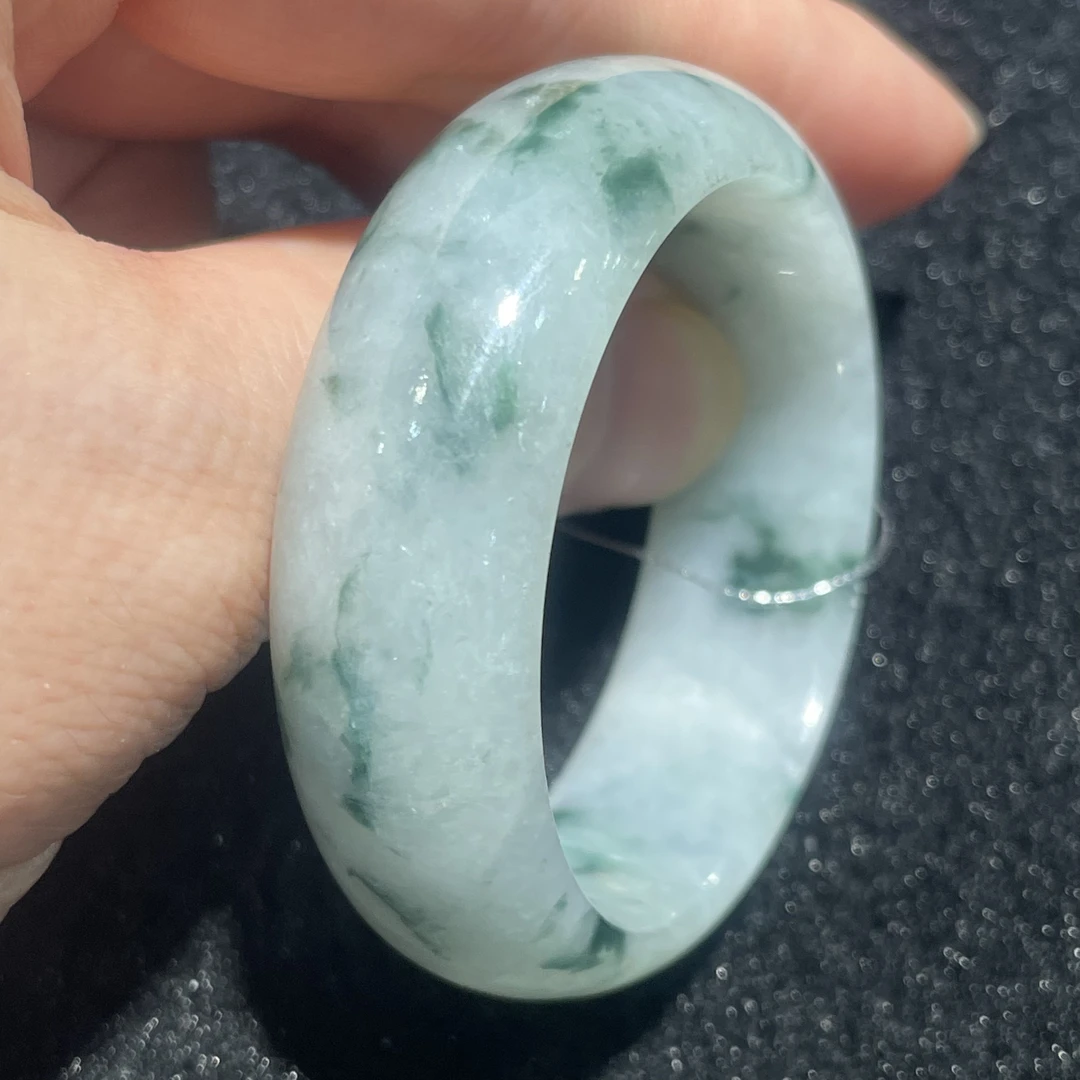 缅甸天然A货翡翠童镯公主镯糯化飘花宽轮胎39-40圈