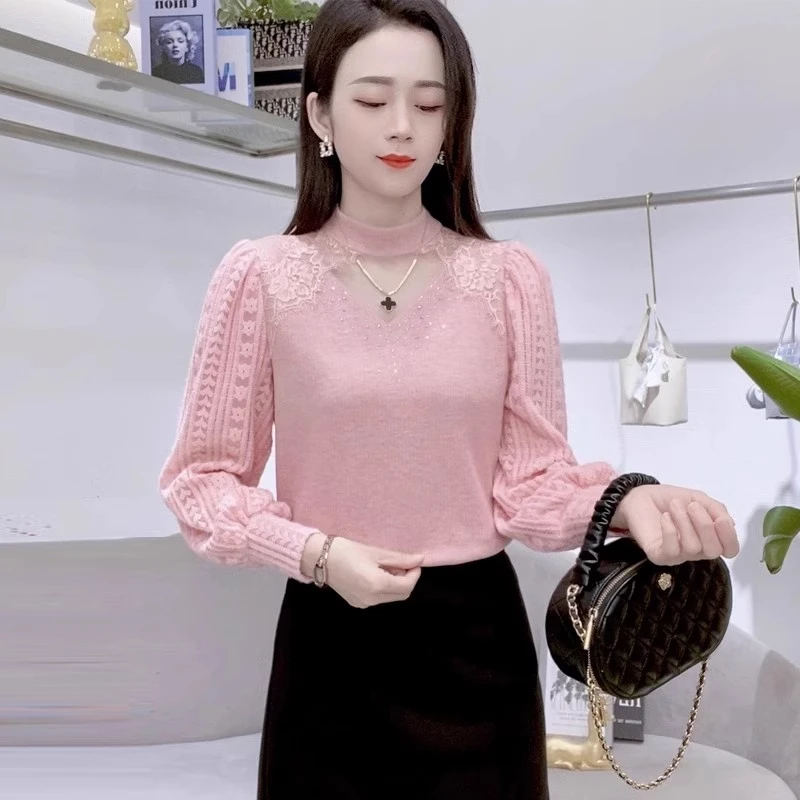 拉夏贝尔高级感蕾丝女漂亮小衫2025春秋新款洋气宽松显瘦百搭上衣