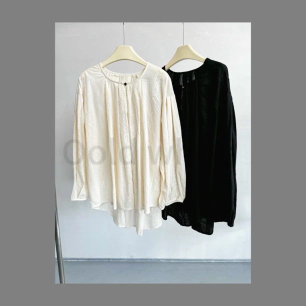 老白日系长袖 刺绣花衬衫透气 日单