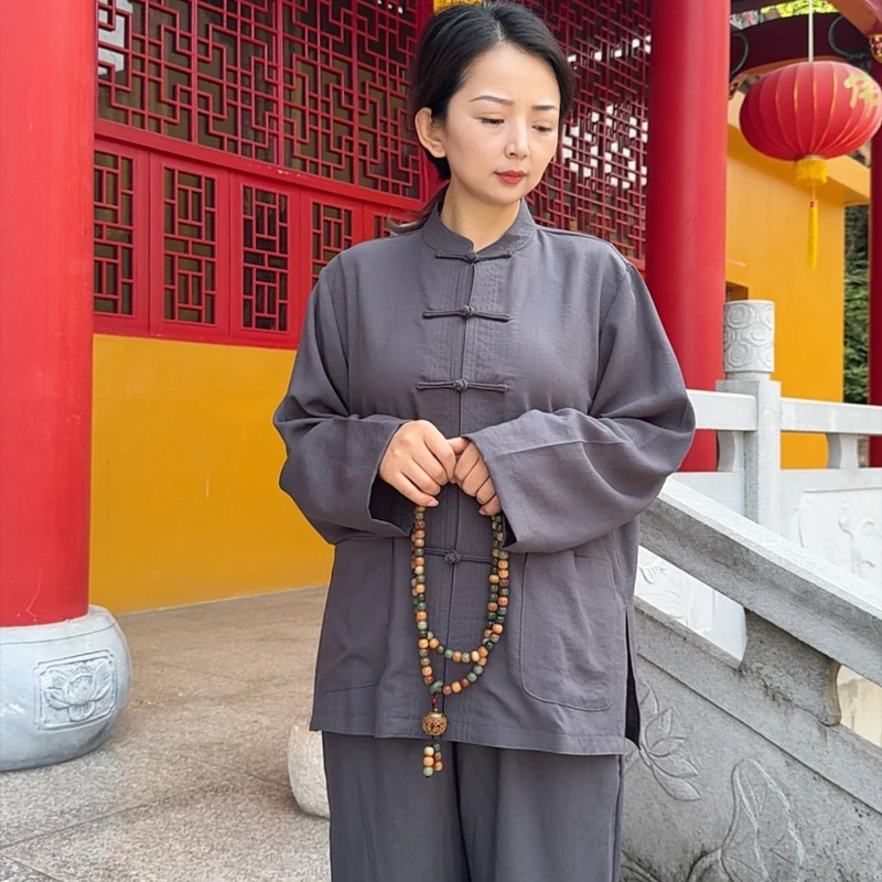 夏季自然韩麻不分男女居士服