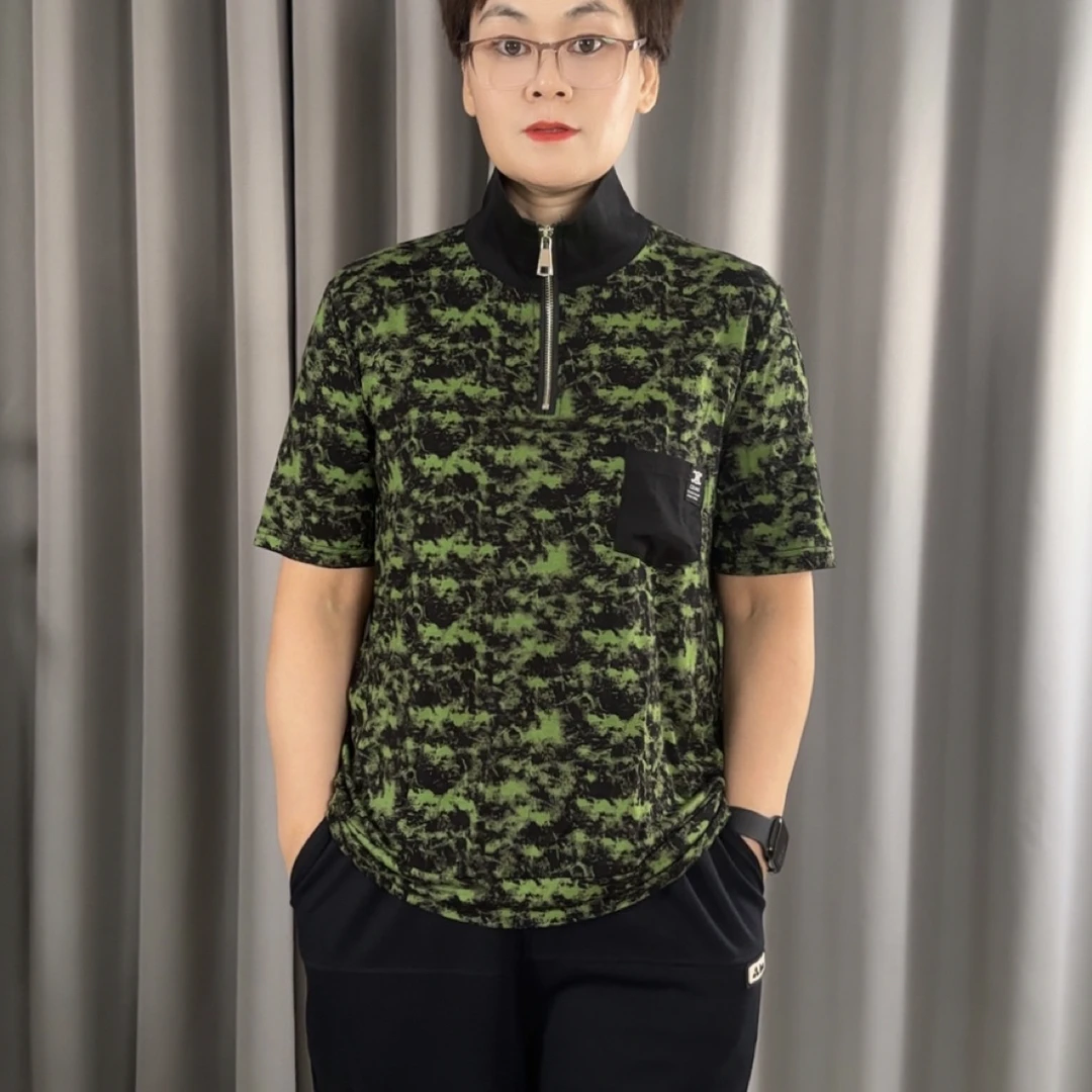 常规款大码衬衫立领夏季短袖极简风印染防晒宽松型