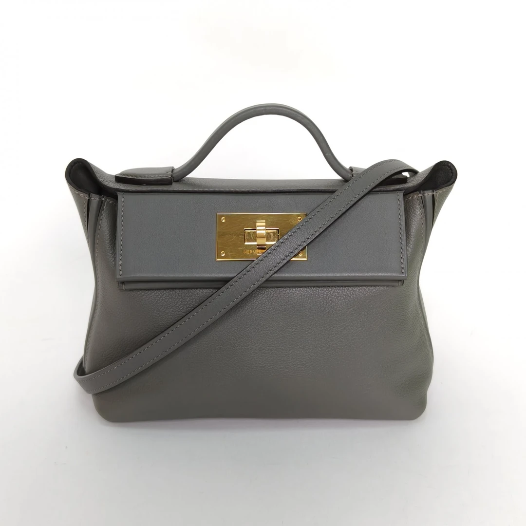 95新 Hermes/爱马仕 【黑黑】2424 mini 21 积雨云灰 U刻 金扣