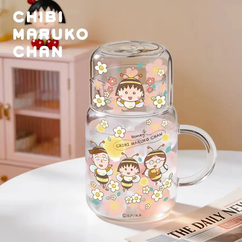 【一壶一杯】正版樱桃小丸子一人饮玻璃水杯玻璃大容量把手耐热杯子