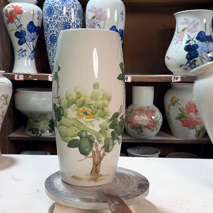 瓶高33腰鼓绿绿绿牡丹新款陶瓷