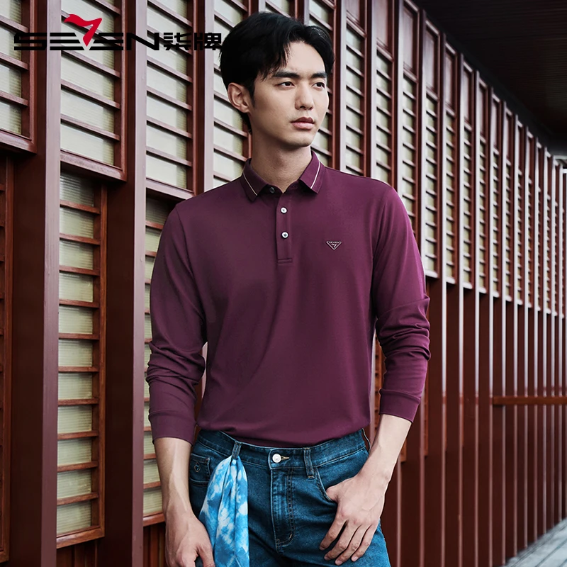 【高弹】柒牌男装长袖polo衫 2025春季新款男士时尚休闲舒适翻领T恤