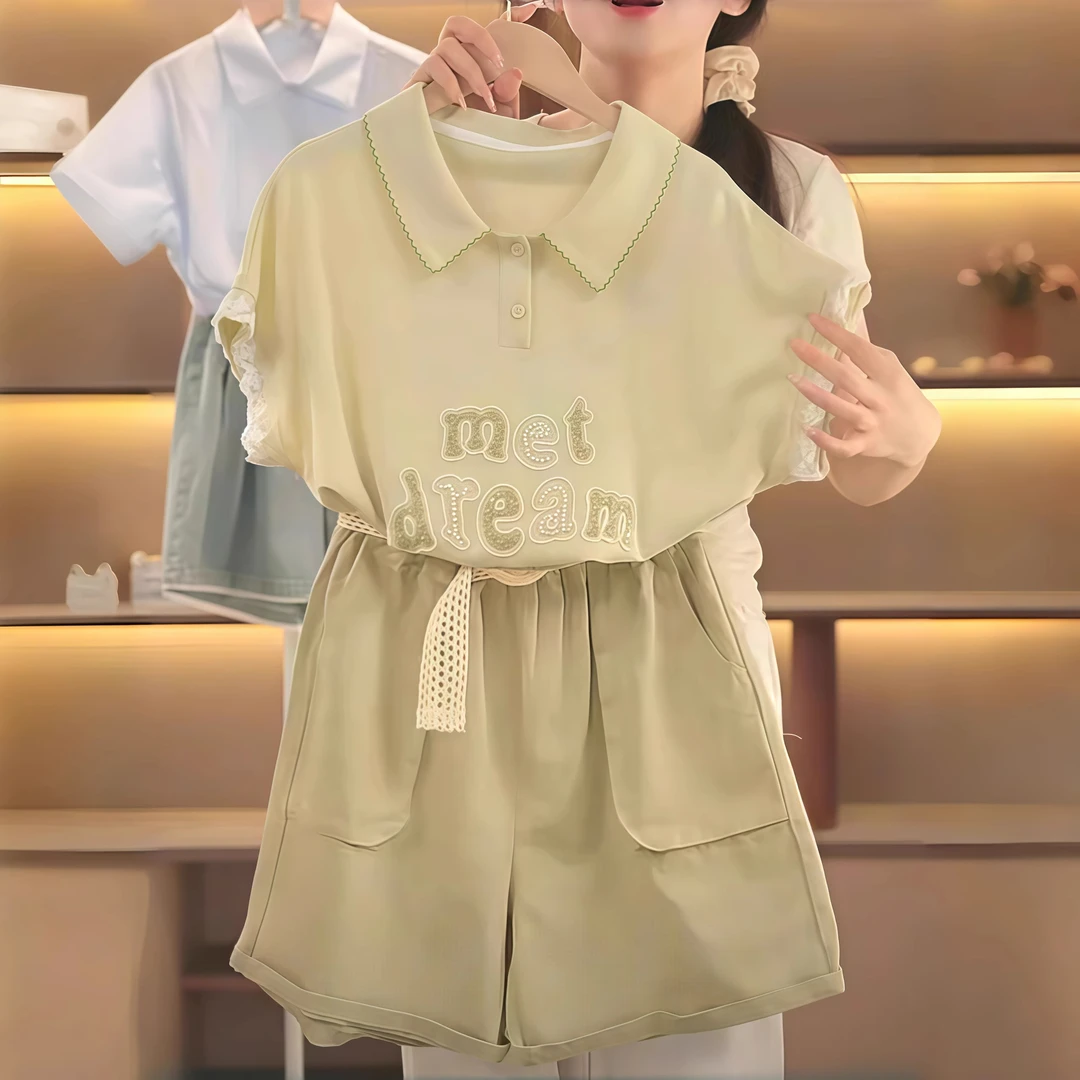 女童短袖套装夏季2025新款韩版儿童洋气时髦休闲女孩花两件套夏装