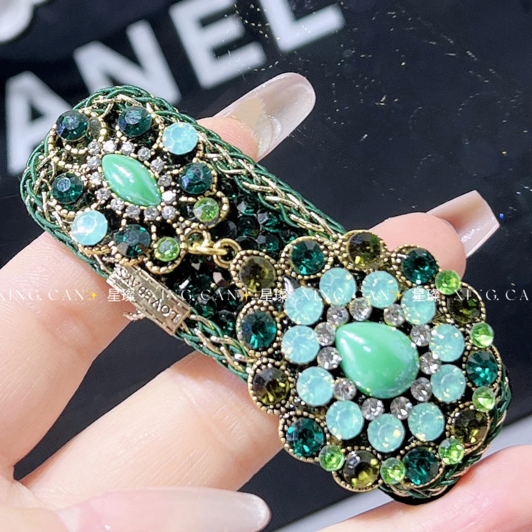 民族风高定BB夹女日韩边夹发夹顶夹发饰侧边夹绿色重工