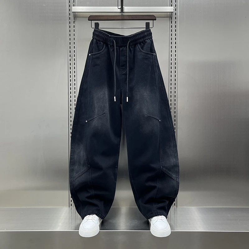 加绒加厚裤子牛仔裤炸街高级感男装潮牌宽松休闲美式痞帅直筒阔腿