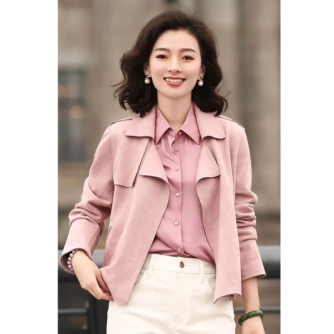 西子/【粉雾海】麂皮绒感率性翻领机车夹克短外套/WTBH161