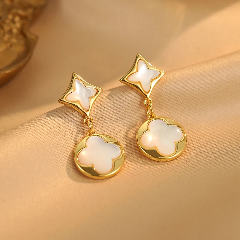 925银耳饰 243号四叶吊坠耳环925银针小香风气质耳饰