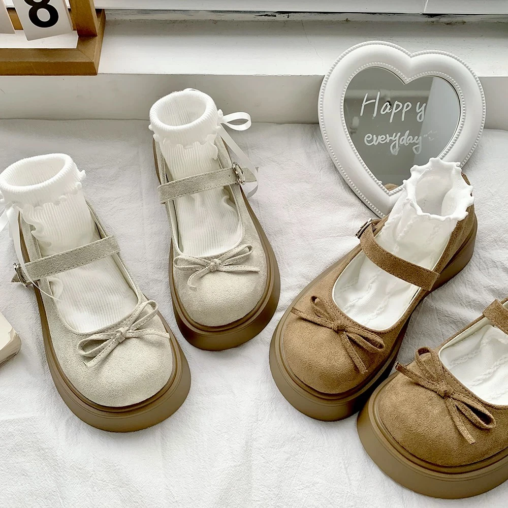 法式蝴蝶结玛丽珍单鞋女2025春夏新款松糕厚底鞋配裙子浅口小皮鞋