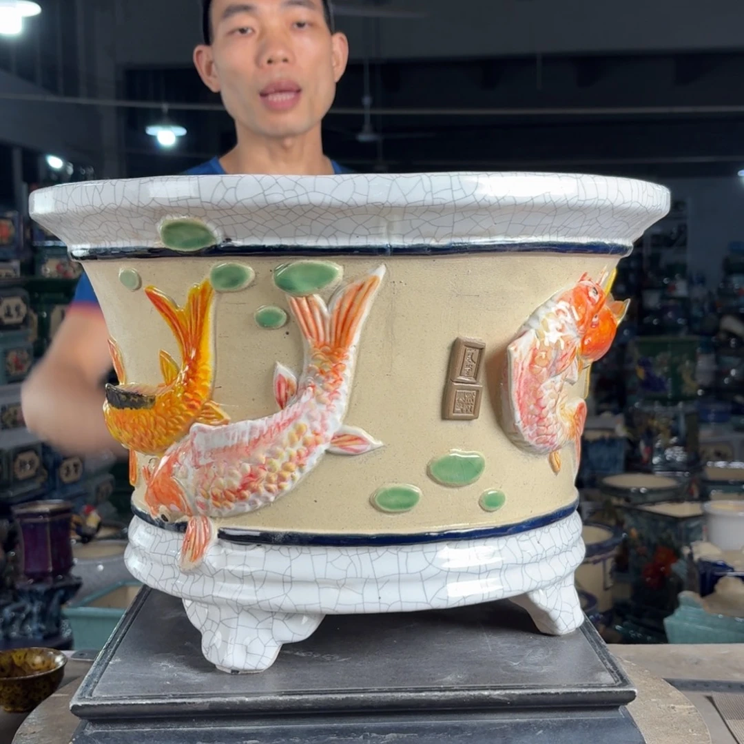 一风堂石湾花盆 内34*22高温裂微瑕