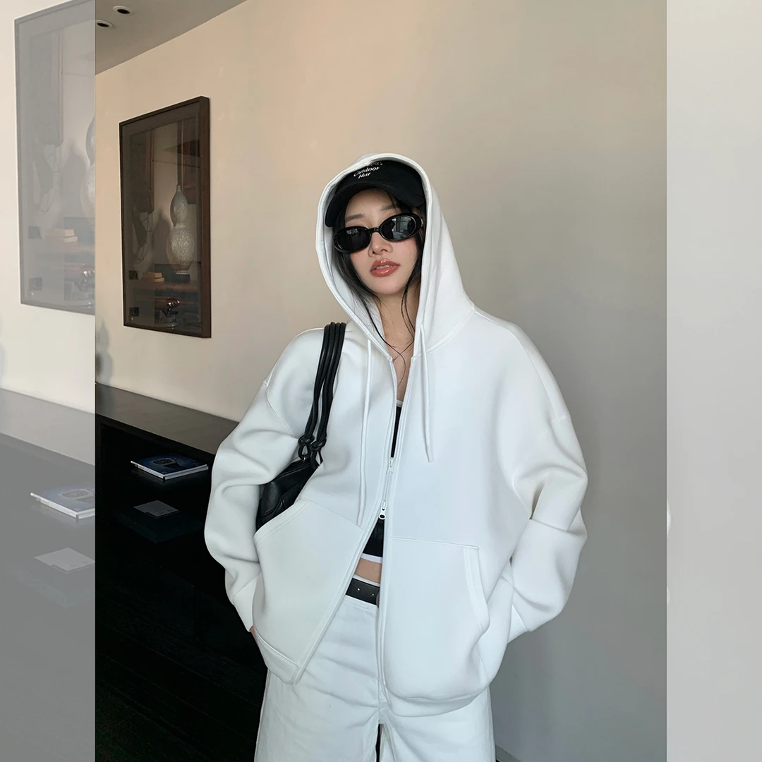 【限量】左边女装宽松长袖拉链上衣2025春季新款太空棉连帽卫衣