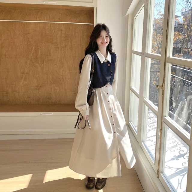 法式气质穿搭牛仔马甲洋装套装女2025秋季新款衬衫裙超火两件套